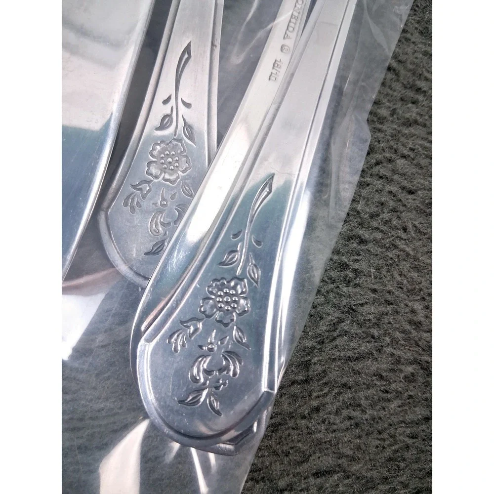 Assorted Lot Serving Spoons 10pc Oneida Vintage Solex‎ Inox Cottagecore Floral